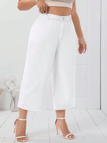 Plus Size Women Fashion Solid Color Seven-Quarter Length Denim Pants