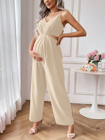 Hollow-Out Maternity Jumpsuit With Straps