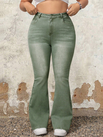 Plus Size Women\ Casual Flared Jeans With Pockets