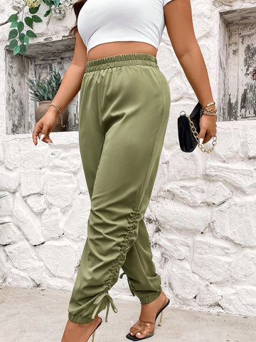Plus Size Casual Pleated Jogger Pants With Design Sense And Versatility