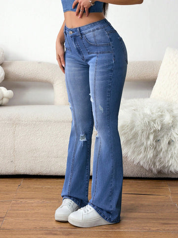 Women Slim Fit Distressed Flared Jeans