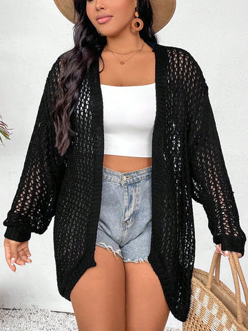 Plus Size Hollow Out Cardigan For Vacation And Daily Wear