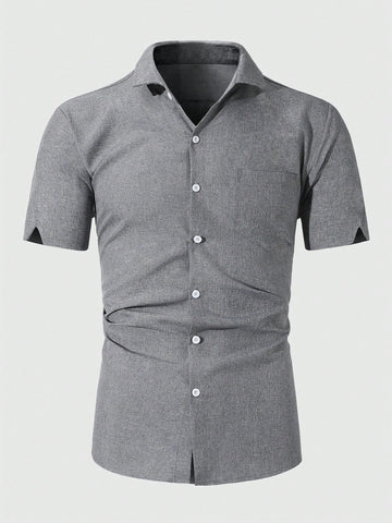 Solid Color Single Breasted Short-Sleeved Shirt For Summer