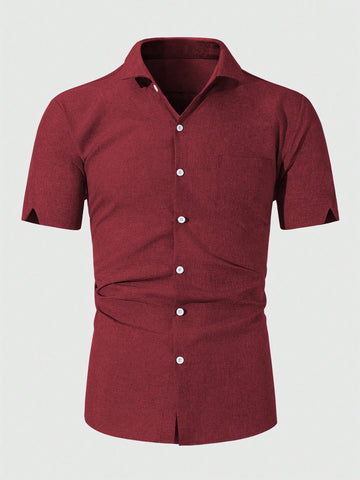 Men Solid Color Casual Daily Wear Short Sleeve Shirt For Spring And Summer