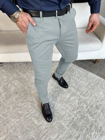 Men\ Plain Suit Trousers With Pockets