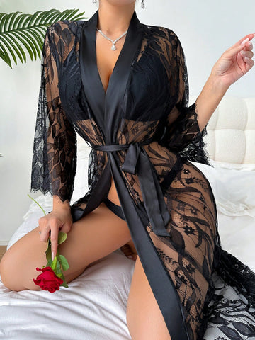 Lace Perspective Sexy Long Nightgown For Women