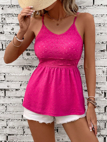 Women Pure Color Hollow Out Embroidery Patchwork Lace Camisole Top For Summer