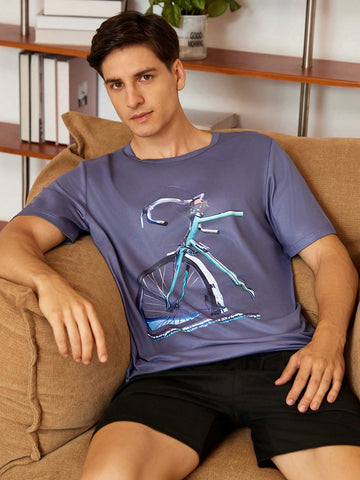 Men Bicycle Print Casual Homewear Top