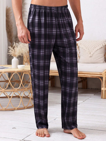 Men Plaid Printed Casual Spring And Summer Home Clothing Bottoms