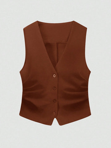 Women Solid Color Single-Breasted Suit Vest Is Suitable For Daily Commuting