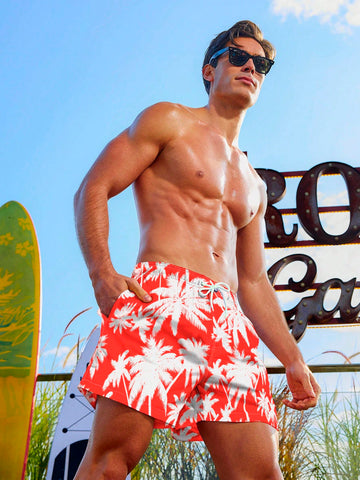 Men Coconut Tree Print Beach Shorts For Vacation