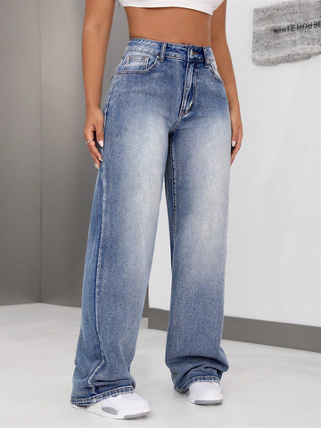 Women Casual Loose Straight-Leg Jeans