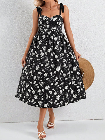 Young & Casual Printed Maternity Midi Dress With Spaghetti Straps