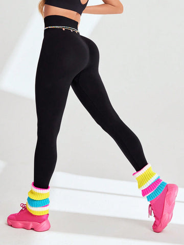 Women Solid Color High Waist Sports Leggings