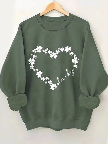 Women Round Neck Love Heart Print Casual Spring/Summer Long Sleeve Sweatshirt