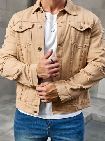 Men Solid Color Casual Daily Match Denim Jacket