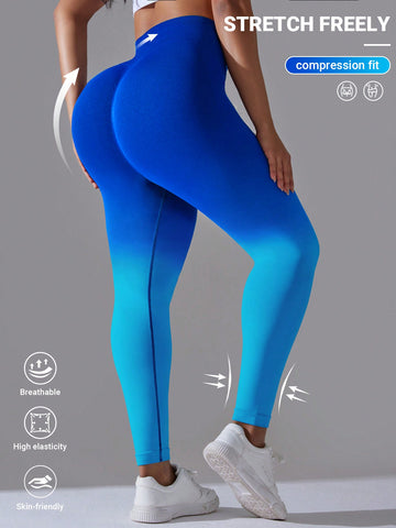 Plus Size Ombre Seamless Elastic Butt Lifting Slimming Yoga Sports Pants