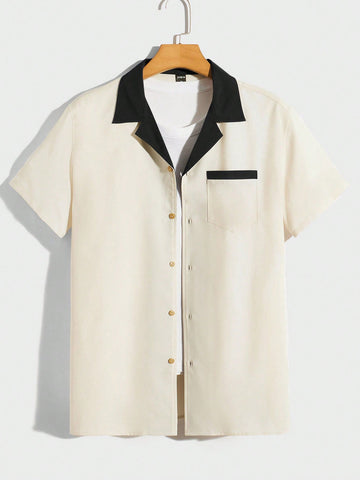 Loose Men Contrast Collar Shirt Without Inner Tee