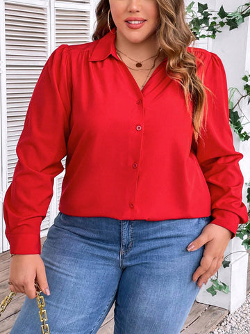 Women Solid Color Simple Daily Plus Size Shirt