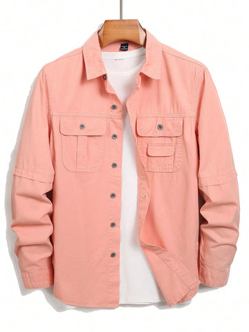 Men Spring And Summer Solid Color Long Sleeve Casual Denim Shirt