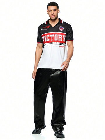 Men's Short Sleeve Polo With MOTO APPLIQUE Pattern