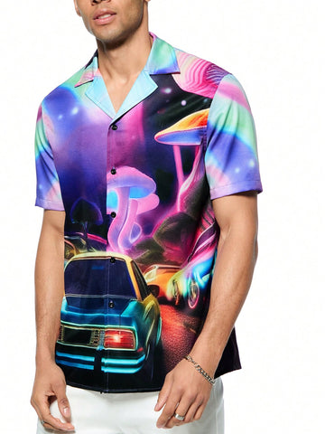 Men's Loose Shirt In  Psychedelic Graphic Print
