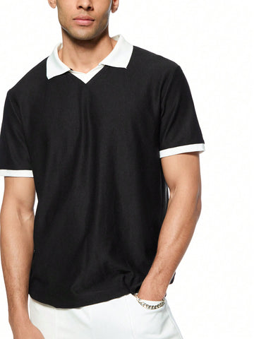 Men's Black And White Contrasting Color Combination Polo Shirt