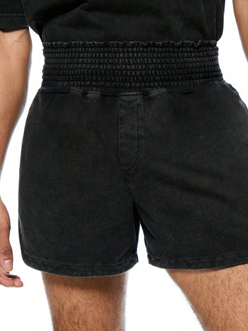 Men Premium Washed Boxing Shorts In Black
