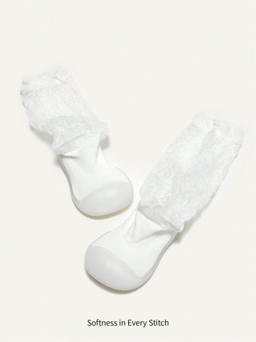 Fashionable & Fun White Breathable Baby Socks With Anti-slip Sports Shoe Design