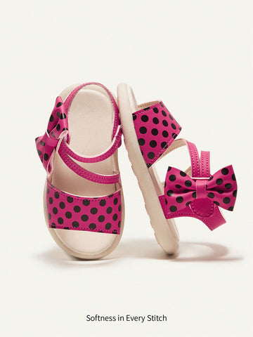 1 Pair Rose Red Bow Knot Pu Printed Sandals, Simple & Fashionable, Suitable For Summer