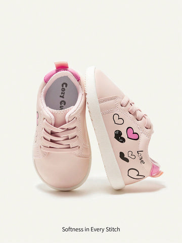 Girls' Pink Fashionable Cartoon Heart Design Comfortable Casual Sneakers