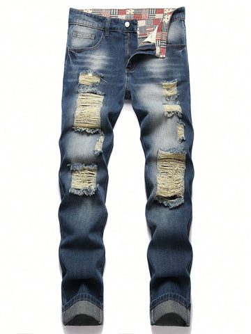 Men Street Style Washed Ripped Fashion Casual Jeans