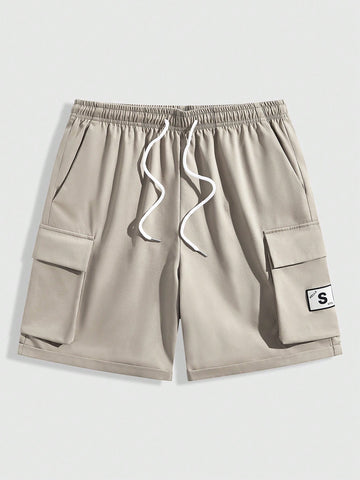 Solid Color Drawstring Shorts With Pockets For Summer Casual Workwear
