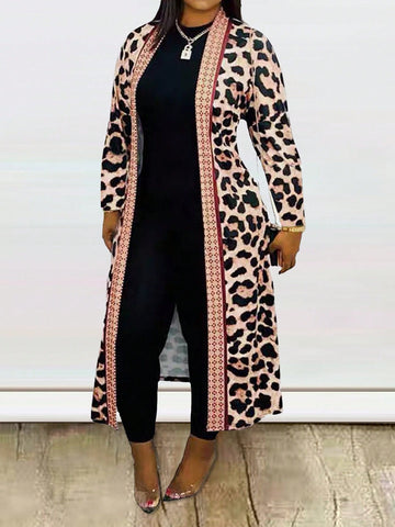 Women Fashionable Leopard Print Long Sleeve Coat