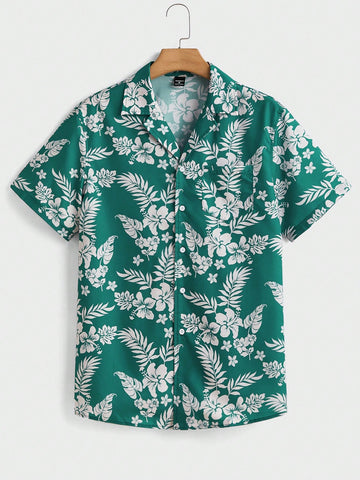 Men Summer Casual Tropical Print Short-Sleeved Shirt