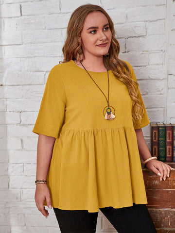 Plus Size Summer Casual Loose Solid Color Shirt