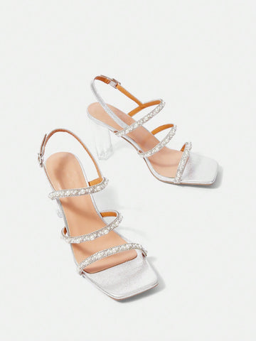 New Style Pearl Decorated Transparent High Heel Sandals For Women's Day-To-Day Look