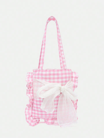 Plaid Shopping Bag,Women Tote Bag For School, College, For Summer