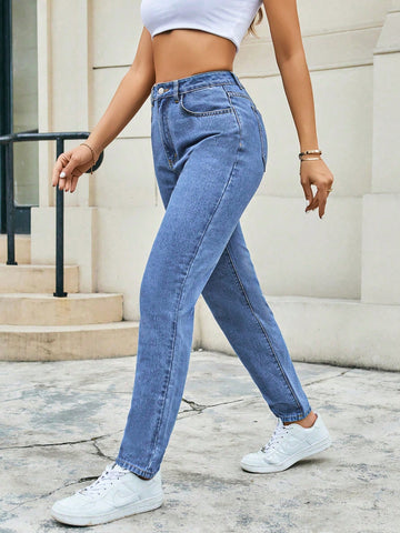 Women Simple Daily High Waisted Mom Jeans