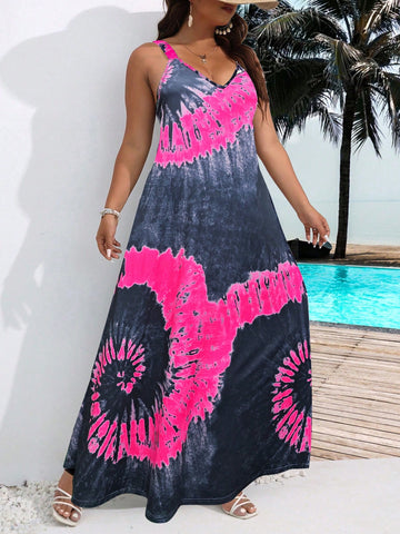 Plus Size Printed Loose Casual Holiday Style Cami Dress