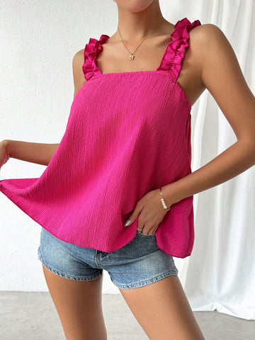 Women Fashionable Loose Tank Top With Lace Shoulder Straps For Summer