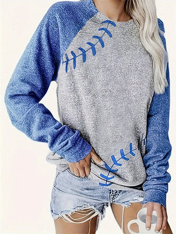 Women Patchwork Printed Round Neck Long Sleeve Sweatshirt