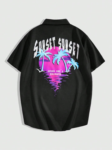Men Fashion Summer Printed Loose Casual Short Sleeve Beach Shirt