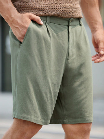 Men Woven Casual Slant Pocket Solid Shorts For Summer