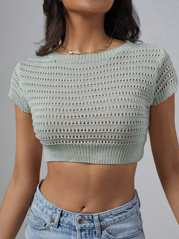 Knitted Top With Hollow Out Design, Fashionable And Versatile For Summer