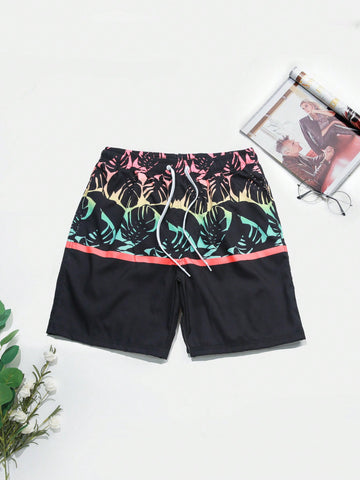 Men Solid Color Simple Drawstring Beach Shorts