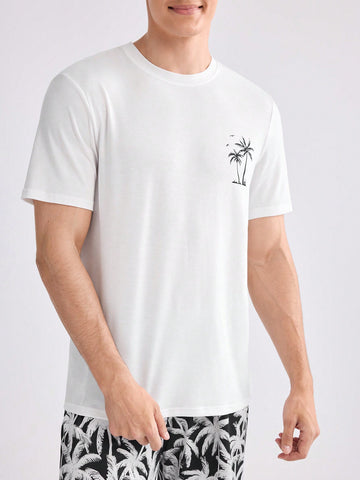 Men Coconut Tree Print Short Sleeve Homewear Top