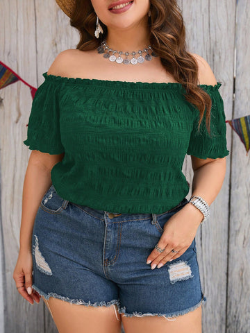 Plus Size One Shoulder Muscle Texture Edged Summer Casual Shirt With Ear Decoration