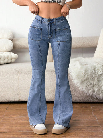 Women Solid Color Simple Daily Jeans
