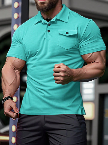 Men Solid Color Casual Daily Wear Spring And Summer Short Sleeve Polo Shirt